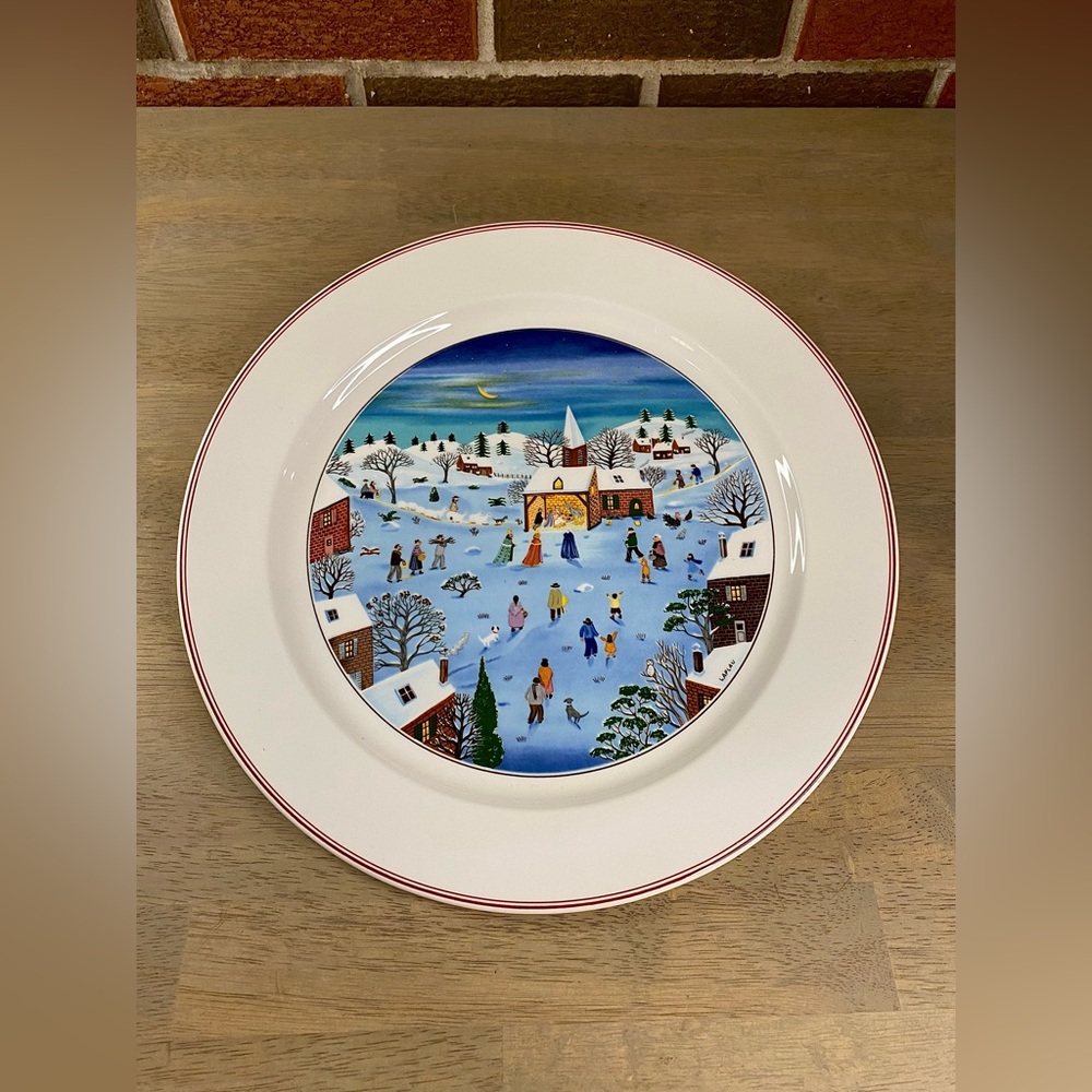 Villeroy & Boch Naif Christmas Snow Scene Charger‎ Plate  Signed Laplau 12" W